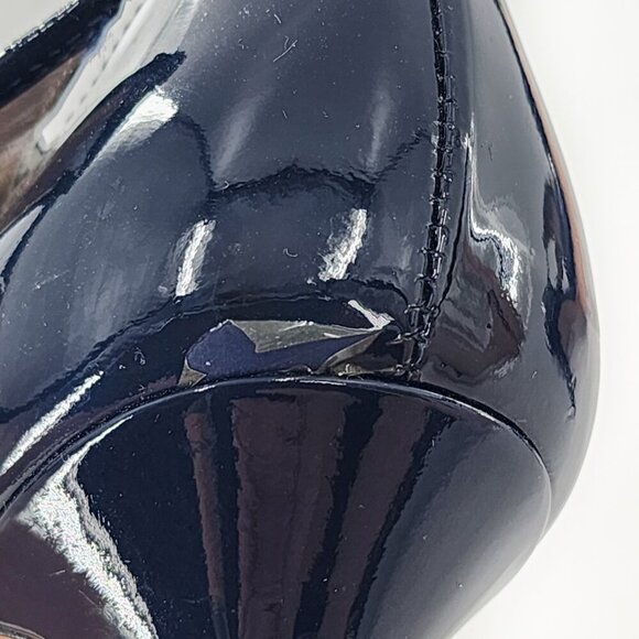 L.K. BENNETT Monica Criss-Cross Pointed Toe Pump Navy Patent Leather - Picture 9 of 9